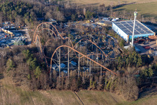 Holiday park during the winter and corona break in Haßloch in the state Rhineland-Palatinate, Germany from the plane
