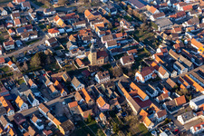 Aerial view of Apostles Church in the district Niederlustadt in Lustadt in the state Rhineland-Palatinate, Germany