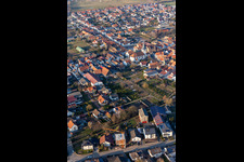 Aerial view of Church building in the village of in Ottersheim bei Landau in the state Rhineland-Palatinate, Germany