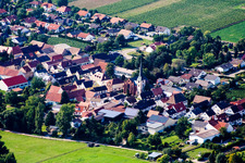 Town View of the streets and houses of the residential areas in Altdorf in the state Rhineland-Palatinate out of the air