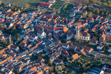 Aerial view of Churches in Göcklingen in the state Rhineland-Palatinate, Germany