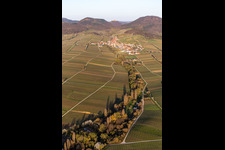 Village - view on the edge of wine yards in the spring before the Trifels in Birkweiler in the state Rhineland-Palatinate