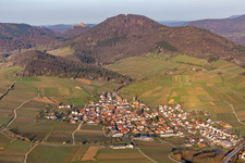 Village - view on the edge of wine yards in the spring before the Trifels in Birkweiler in the state Rhineland-Palatinate
