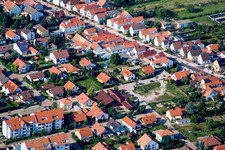 Aerial view of Rennbahnstraße x Harzofen in Haßloch in the state Rhineland-Palatinate, Germany