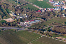 Oblique view of Power plants of thermal power station Geothermiekraftwerk in Insheim in the state Rhineland-Palatinate, Germany