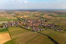 Oblique view of Village - view on the edge of agricultural fields and farmland in Impflingen in the state Rhineland-Palatinate, Germany