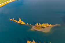Gravel pond of the Wolf gravel works with floating photovoltaic system in Leimersheim in the state Rhineland-Palatinate, Germany