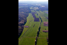 Aerial view of Meadows between Erlenbach and Flutgraben in Steinweiler in the state Rhineland-Palatinate, Germany