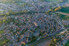 Drusenheim in the state Bas-Rhin, France viewn from the air