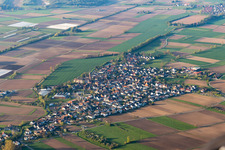 Agricultural land and field boundaries surround the settlement area of the village in Schuttern in the state Baden-Wuerttemberg, Germany