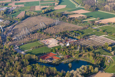 Aerial view of Empty parking of the closed Leisure-Park Europa Park in Rust in the state Baden-Wuerttemberg, Germany