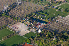 Aerial photograpy of Empty parking of the closed Leisure-Park Europa Park in Rust in the state Baden-Wuerttemberg, Germany