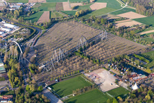 Oblique view of Empty parking of the closed Leisure-Park Europa Park in Rust in the state Baden-Wuerttemberg, Germany