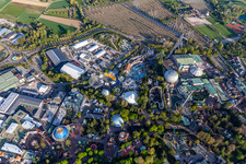 Eurosat CanCan Coaster in the locked down Leisure-Park Europa Park in Rust in the state Baden-Wuerttemberg, Germany from above
