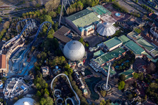 Eurosat CanCan Coaster in the locked down Leisure-Park Europa Park in Rust in the state Baden-Wuerttemberg, Germany out of the air