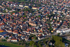 Aerial photograpy of Town View of the streets and houses of the residential areas in Riegel am Kaiserstuhl in the state Baden-Wurttemberg, Germany