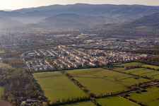 Aerial view of District Rieselfeld in Freiburg im Breisgau in the state Baden-Wuerttemberg, Germany