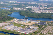 Aerial view of Company grounds and facilities of Papierfabrik Palm GmbH & Co. KG | factory Woerth on Rhein in Woerth am Rhein in the state Rhineland-Palatinate, Germany