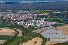 District Eggenstein in Eggenstein-Leopoldshafen in the state Baden-Wuerttemberg, Germany from the plane