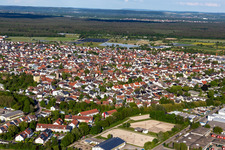 Town View of the streets and houses of the residential areas in Eggenstein in the state Baden-Wuerttemberg, Germany