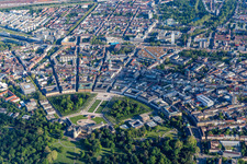Aerial view of Fan-shaped city with Karlsruhe Castle and Circle in the district Innenstadt-West in Karlsruhe in the state Baden-Wuerttemberg, Germany