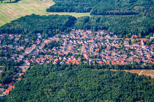 Aerial view of City view from the south in Birkenheide in the state Rhineland-Palatinate, Germany