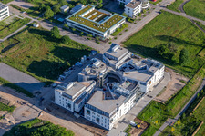 Aerial photograpy of Construction site for the new building of a research building and office complex on street Wilhelm-Schickard-Strasse in the technology-park Karlsruhe in Karlsruhe in the state Baden-Wuerttemberg, Germany