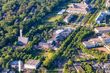 Aerial photograpy of Center, Free Waldorf School, Otto Hahn Gymnasium in the district Waldstadt in Karlsruhe in the state Baden-Wuerttemberg, Germany