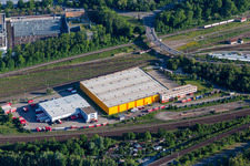 Dm warehouse, Emons forwarding in the district Oststadt in Karlsruhe in the state Baden-Wuerttemberg, Germany