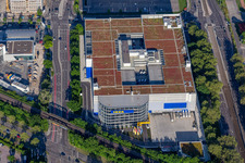 Building store - furniture market of " IKEA Deutschland GmbH & Co. KG " on Gerwigstrasse - Weinweg - Durlacher Allee in Karlsruhe in the state Baden-Wurttemberg, Germany from above