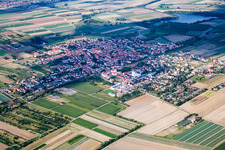 Aerial photograpy of Town View of the streets and houses of the residential areas in Lambsheim in the state Rhineland-Palatinate