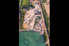 Aerial photograpy of HBM Hagenbacher Bau Mineralstoffe quarry lake in Hagenbach in the state Rhineland-Palatinate, Germany