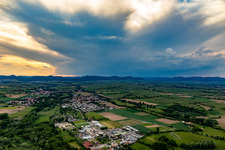 Aerial photograpy of Town View of the streets and houses of the residential areas in Billigheim-Ingenheim in the state Rhineland-Palatinate