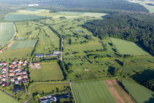 Aerial view of Grounds of the Golf course at of Golfclubs Schweinfurt e.V. in the district Loeffelsterz in Schonungen in the state Bavaria, Germany