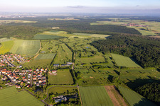 Aerial photograpy of Grounds of the Golf course at of Golfclubs Schweinfurt e.V. in the district Loeffelsterz in Schonungen in the state Bavaria, Germany