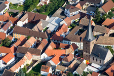 Main Street in Großkarlbach in the state Rhineland-Palatinate, Germany seen from above