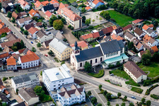 St. Philippus Jakobus. Volksbank Kraichgau eG in the district Oberhausen in Oberhausen-Rheinhausen in the state Baden-Wuerttemberg, Germany