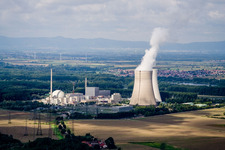 Aerial view of EnBW's nuclear power plant on the Rhine in Philippsburg in the state Baden-Wuerttemberg, Germany