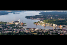 The city center in the downtown area on shore of Foerde in Flensburg in the state Schleswig-Holstein, Germany