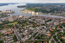 The city center in the downtown area on shore of Foerde in Flensburg in the state Schleswig-Holstein, Germany