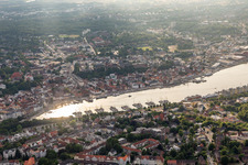 Pleasure boat marina with docks and moorings on the shore area of Hafenspitze in Flensburg in the state Schleswig-Holstein, Germany