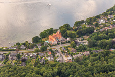 Aerial view of Complex of buildings of a hotel Vitalhotel Alter Meierhof in Meierwik in Gluecksburg n the federal state Schleswig-Holstein, Germany
