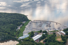 Aerial view of Marina FSC, Flensburg Sailing Club eV, DHH Hanseatic Yacht and Sailing School Glücksburg in the district Sandwig in Glücksburg in the state Schleswig Holstein, Germany