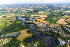 Aerial view of Munkbrarupau, mill pond in the district Ulstrupfeld in Glücksburg in the state Schleswig Holstein, Germany