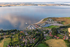 Port with ferry to Sonderburg, Langballigau campsite in Westerholz in the state Schleswig Holstein, Germany