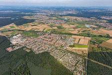 Town View of the streets and houses of the residential areas in the district Friedrichstal in Stutensee in the state Baden-Wuerttemberg