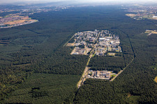 Aerial photograpy of KIT Campus North from the north in the district Leopoldshafen in Eggenstein-Leopoldshafen in the state Baden-Wuerttemberg, Germany