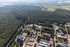 Oblique view of Campus building of the university KIT - Campus Nord (former Nuclear research centre Karlsruhe) behind Leopoldshafen in Eggenstein-Leopoldshafen in the state Baden-Wuerttemberg, Germany