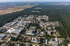 Campus building of the university KIT - Campus Nord (former Nuclear research centre Karlsruhe) behind Leopoldshafen in Eggenstein-Leopoldshafen in the state Baden-Wuerttemberg, Germany from above