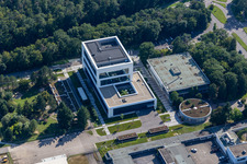 Aerial view of Research building and office complex " KIT Campus Nord " with ZEISS Innovation Hub @KIT and BBBank branch in Eggenstein-Leopoldshafen in Eggenstein-Leopoldshafen in the state Baden-Wurttemberg, Germany